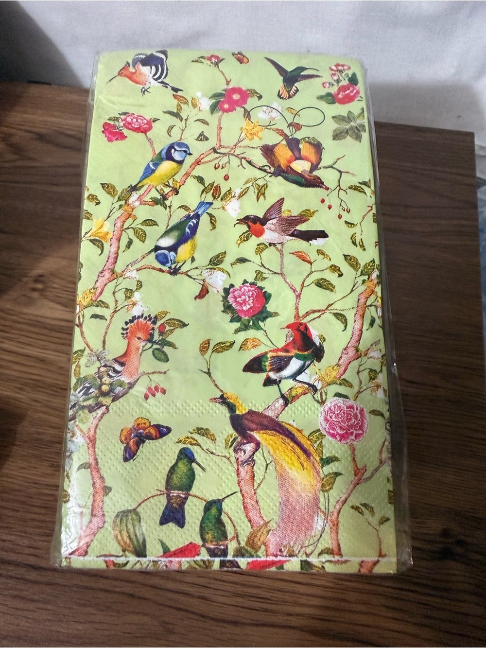 Botanical Bird Print Green Paper Napkins - Decorative Home Accents
